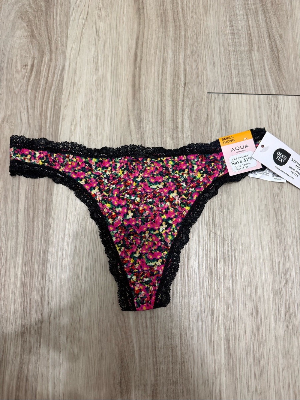 Aqua Intimates Women’s Floral Black-Trim Thong